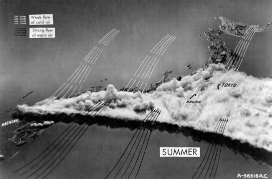 Wind currents and cloud cover over Japan. National Archives.