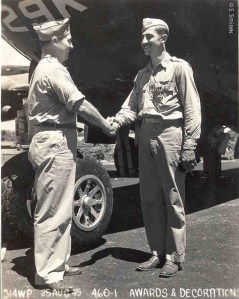 Capt. Ray Smisek receiving his second Distinguished Flying Cross on Guam, August 25, 1945. Incredible bravery indeed. Courtesy S. Smisek.