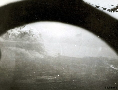 A view from a B-29 cockpit, or "Greenhouse" as it was nicknamed.  While the smoke rising above Kobe, it should give you an idea of what Tokyo may have looked like. Courtesy of S. Smisek.